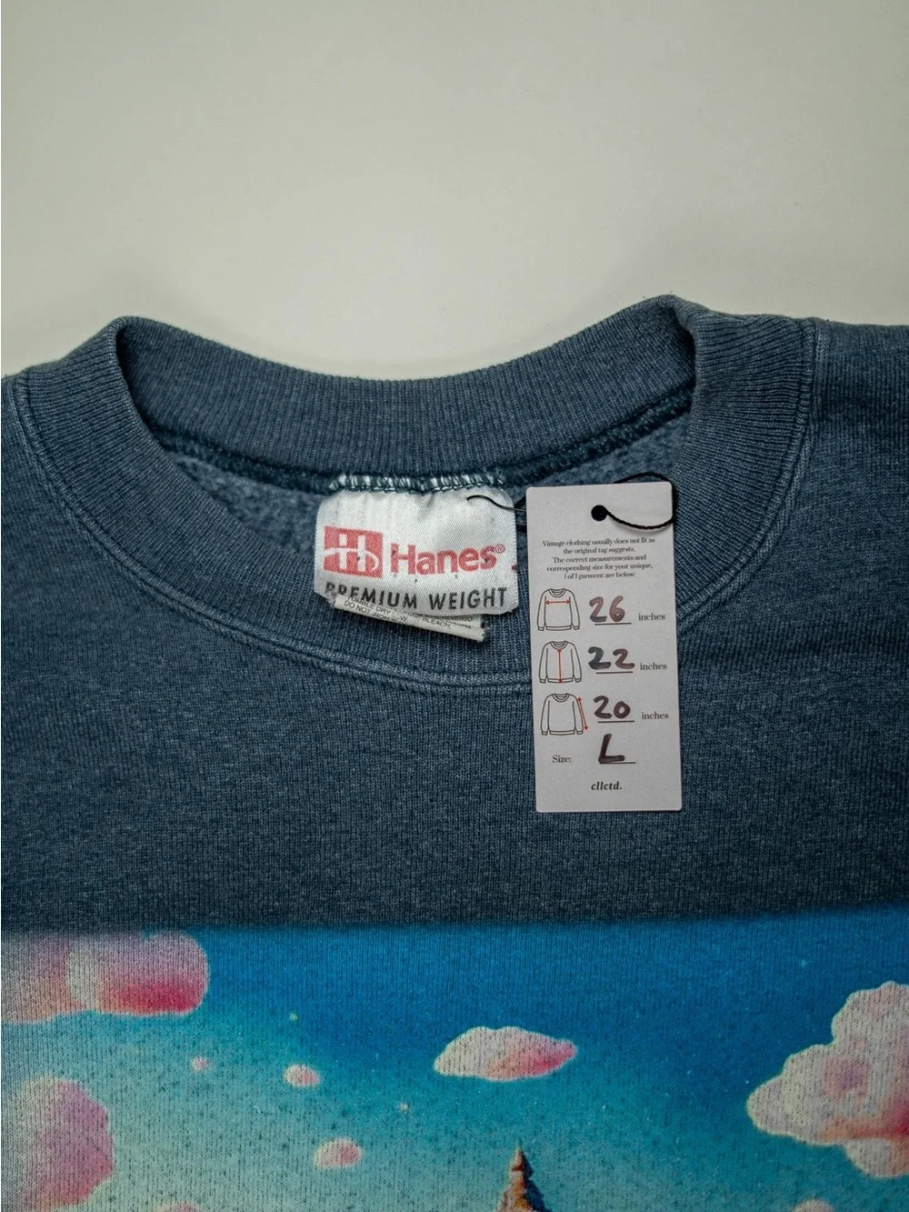 Vintage 90s Crewneck Steel Blue Hanes Sunfaded Boxy Fit Surrealism Graphic